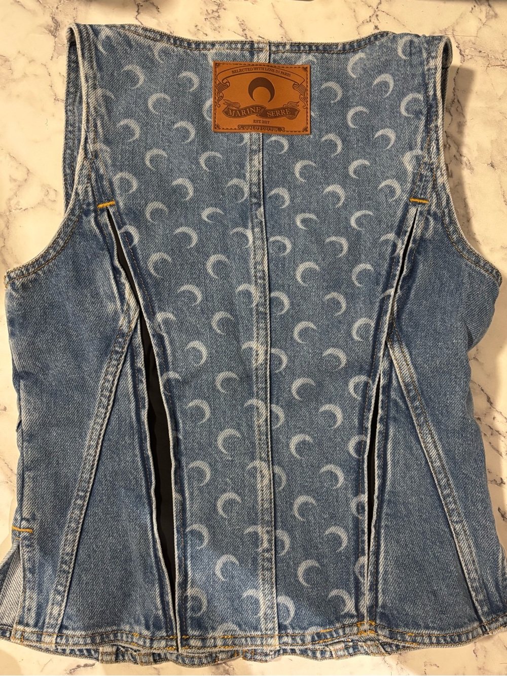 Marine Serre Blue Denim Moon-Print Zip Corset Top - Picture 4 of 4